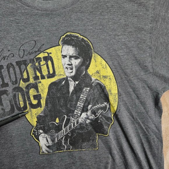 Elvis Presley T-Shirt Men's The King Of Rock & Roll Hound Dog Gray - Picture 2 of 10